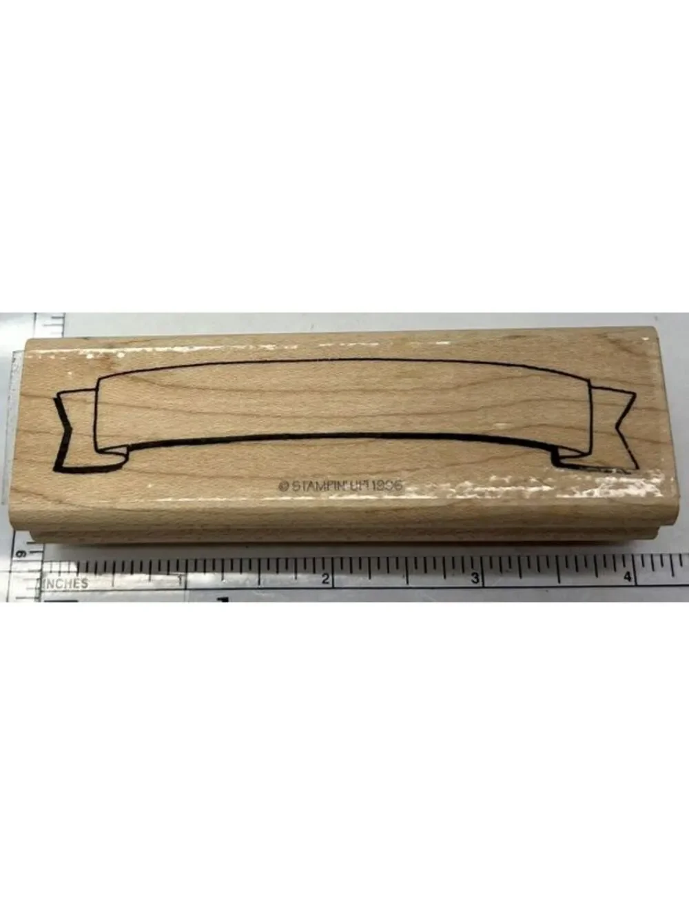 Stampin Up Blank Banner Ribbon Rubber Stamp Wood Mounted 1996 Vintage